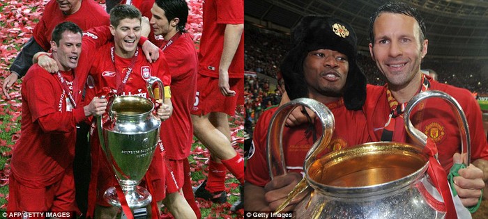 Những chức vô địch châu Âu gần nhất của Liverpool (năm 2005) và M.U (năm 2008).